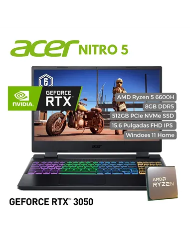 A Tres Click | Portatil Acer Nitro 5 AN515-46-R0ZZ AMD Ryzen 5 6600H, 8GB DDR5, 512GB NVMe SSD, 15.6" FHD, Windows 11 Home, RTX 3050 4GB $ 5.699.000 $ 3.590.370 Acer Portátiles & Notebook 