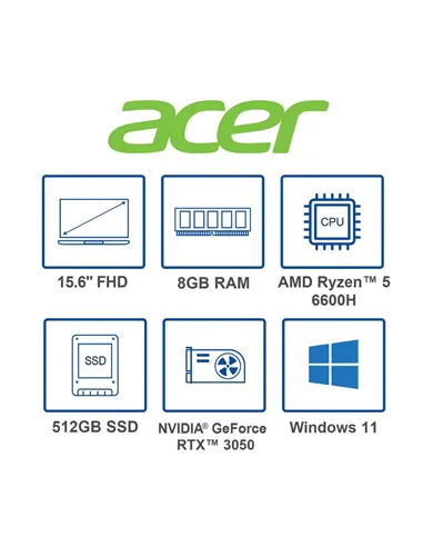 A Tres Click | Portatil Acer Nitro 5 AN515-46-R0ZZ AMD Ryzen 5 6600H, 8GB DDR5, 512GB NVMe SSD, 15.6" FHD, Windows 11 Home, RTX 3050 4GB $&nbsp;5.699.000 $&nbsp;3.590.370 Acer Portátiles & Notebook 