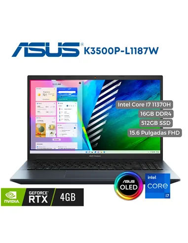A Tres Click | Portátil Asus K3500P Intel CI7 11370H, 16GB, 512SSD PCIe, 15.6" OLED FHD, W11, RTX 3050 4GB $ 6.319.900 $ 3.876.913 Asus Portátiles 