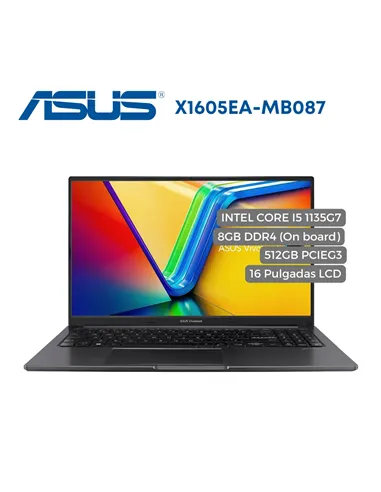 A Tres Click | Portátil Asus X1605E Intel Core I5 1135G7, 8GB RAM, 512 SSD PCIEG3, 16" LCD $ 2.929.000 $ 1.624.487 Asus Portátiles & Notebook 