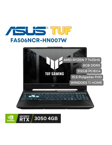 A Tres Click | Portátil Asus TUF FA506NCR AMD Ryzen 7 7435HS, 512GB PCIEG4 SSD, 8GB DDR5, 15.6" FHD, RTX 3050 4GB GDDR6 $ 5.849.000 $ 4.328.260 Asus Portátiles & Notebook 