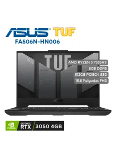 Portátil Asus TUF FA506N Ryzen 5 7535HS, 512GB SSD, RTX 3050 8GB - 15.6 FHD