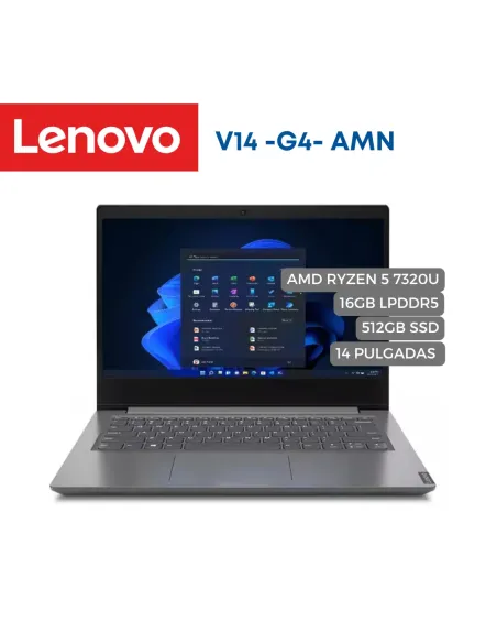 A Tres Click | Portátil Lenovo V14 G4 AMN AMD Ryzen 5 7520U, 16GB LPDDR5, 512GB SSD, 14" FHD $ 2.399.900 $ 1.775.926 Lenovo Portátiles & Notebook 